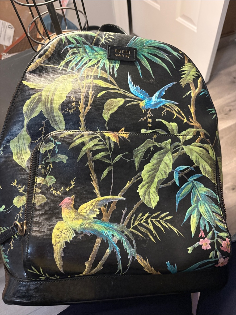 Gucci Tropical Print Calfskin Leather Medium Backpack Black Multi 406370